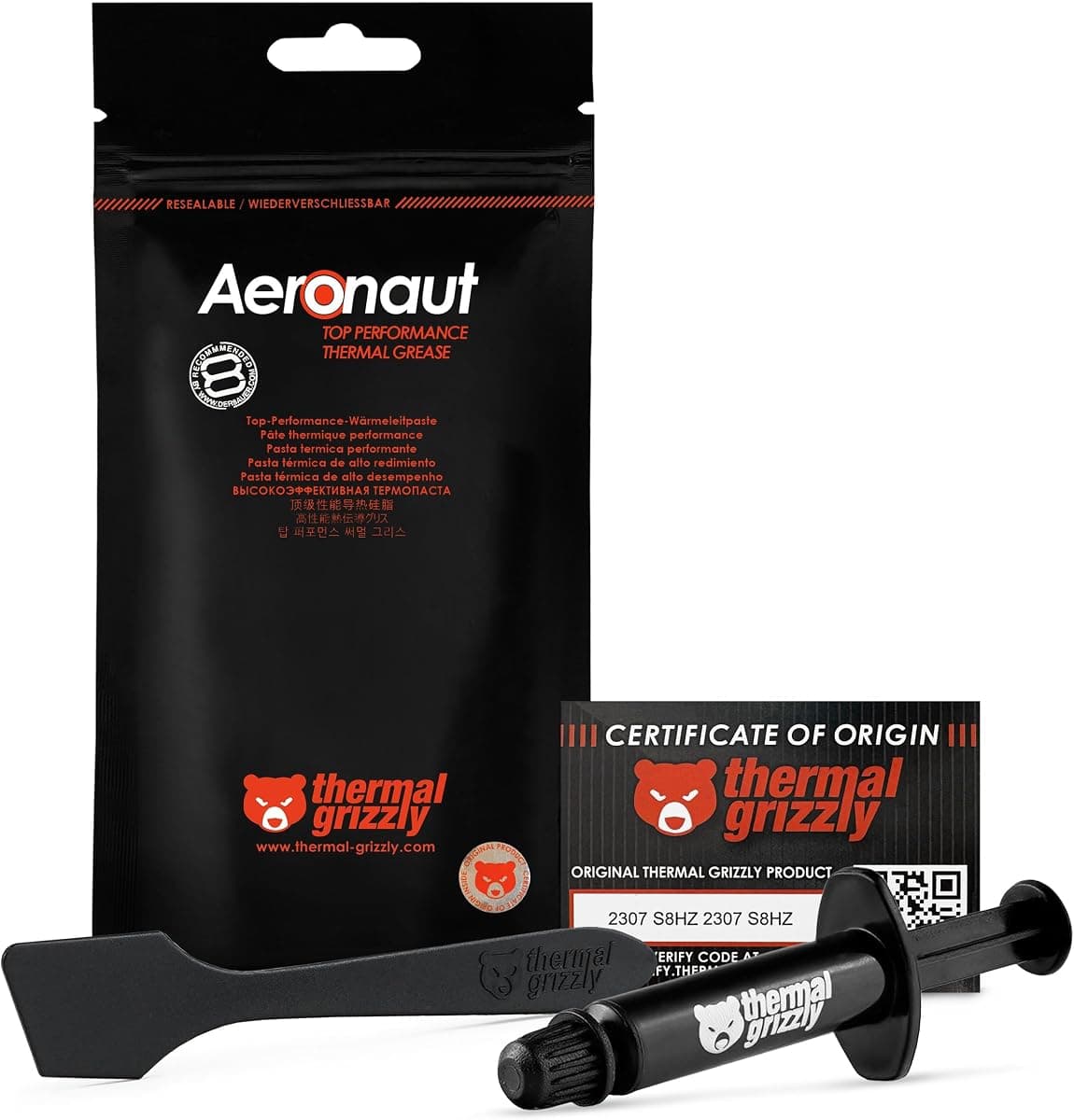 Thermal Grizzly - Aeronaut - Yüksek Kaliteli Termal Macun - Tüm CPU ve Grafik Kartı Soğutucuları İçin Soğutma ve Sessiz Soğutucu Bağlantısı (1 gram) · Gri