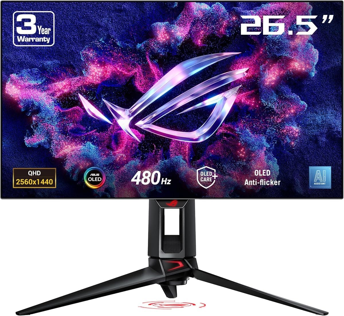 ASUS ROG Swift PG27AQDP 26.5 OLED Gaming 2K Freesync Premium 2560x1440 0.03ms 480hz DP HDMI USB VESA HDR 400 Siyah · Siyah